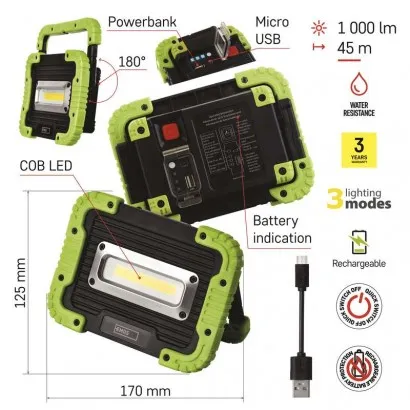 EMOS Akkumulátoros COB LED szerelőlámpa 10W 1000lm