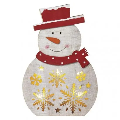 LED karácsonyi hóember, fa, 30 cm, 2x AA, beltéri, meleg f...