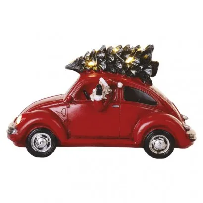 Karácsonyi LED piros autó Télapóval, 12,5 cm, 3x AA, belté...