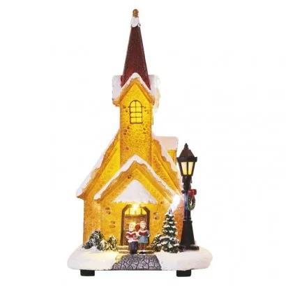 LED karácsonyi havas templom, 26 cm, 3x AA, beltérre, mele...