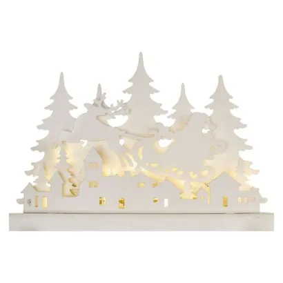 LED dekoráció, fa – karácsonyi falu, 31 cm, 2x AA, beltéri...