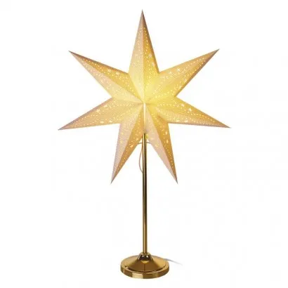 Karácsonyi LED papírcsillag, aranyszínű talppal, 45 cm, be...