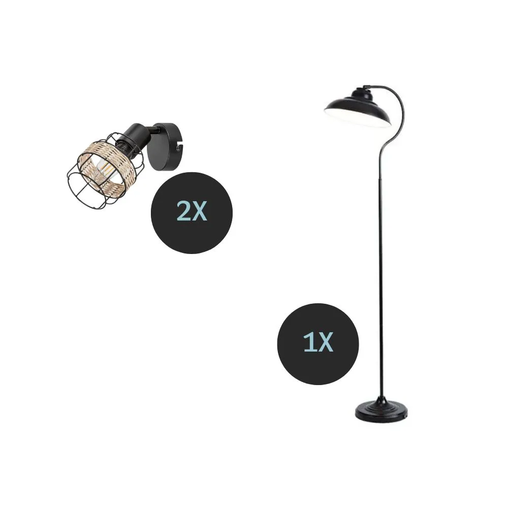 3 in 1 Black szett 2db Indiana fali lámpa + 1db Dragan állólámpa Ingyenes szállítással! 