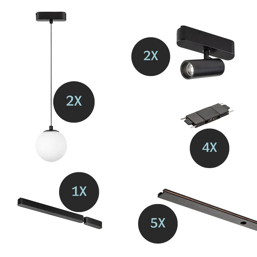 14 részes Litrack lámparendszer szett fekete színű 22 Watt teljesítményű