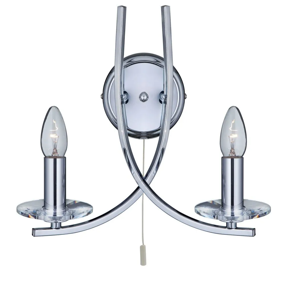 Ascona Searchlight falikar lámpa húzókapcsoló 2x E14 króm  átlátszó