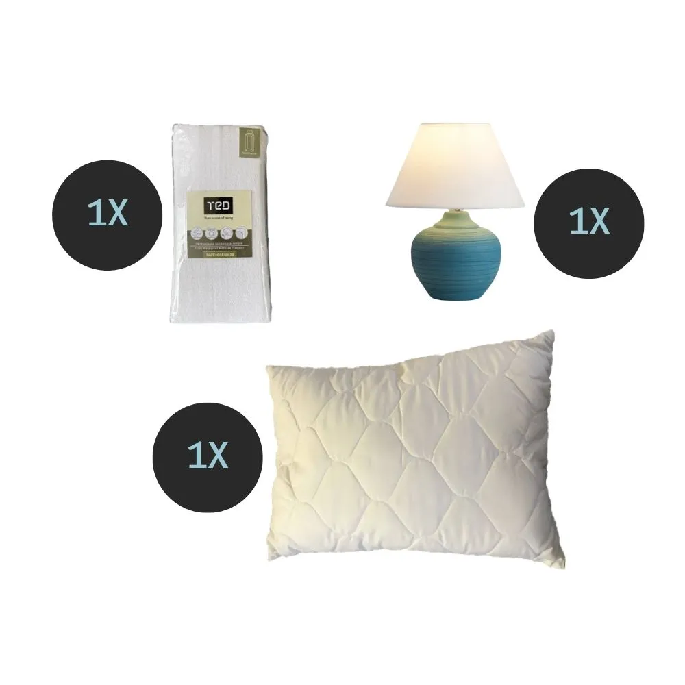 Szállásadó gyors szett - Molly lámpa Aloe párna Ted matracvédő 90x200