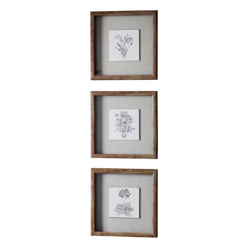 Endon Monochrome Botanical Framed Art Trio 330x330mm - ED-...
