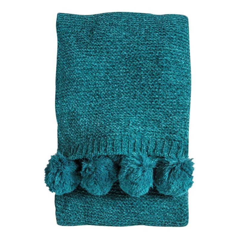 Endon Knitted Pom Pom Chenille Throw Teal 1300x1700mm - ED...