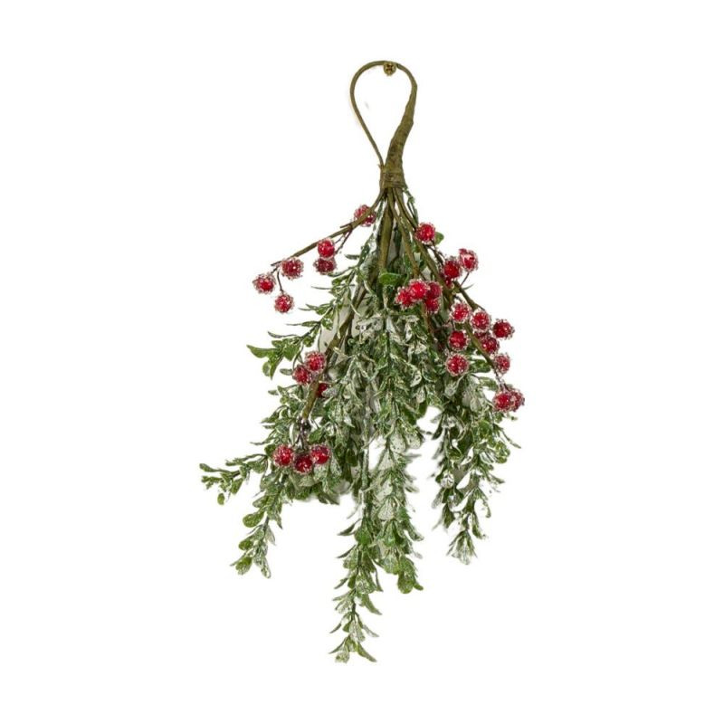 Endon Frosted Mini Leaf Swag Red Berries Small 350mm - ED-...