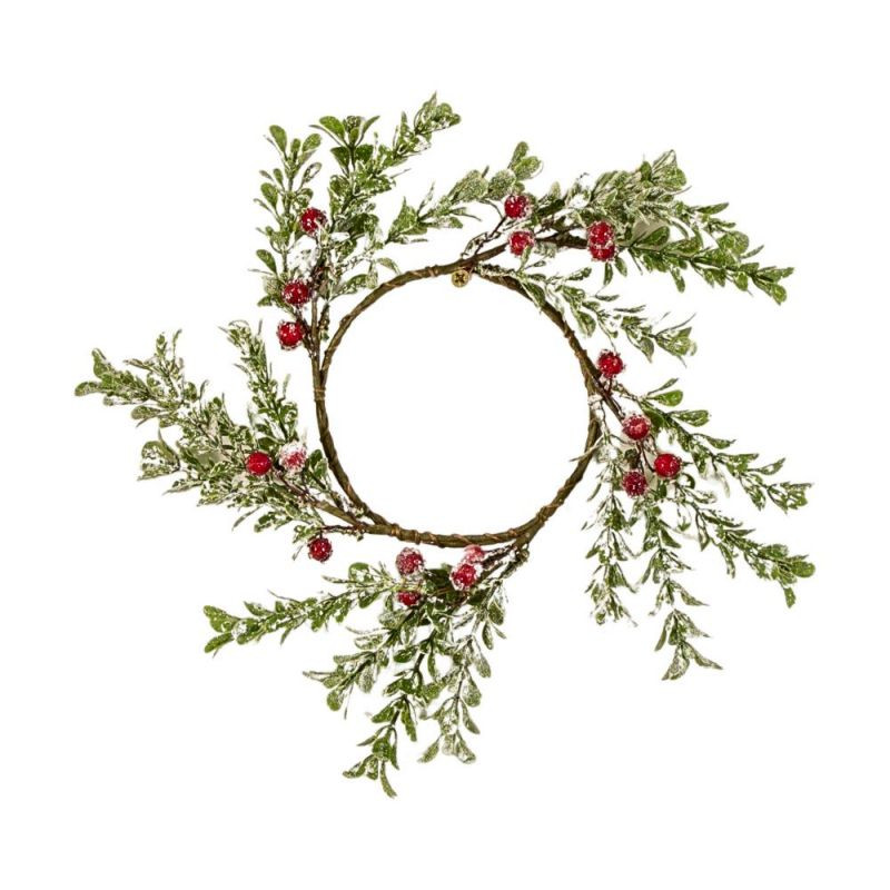Endon Frosted Mini Leaf Candle Ring Red Berries 100mmDia -...