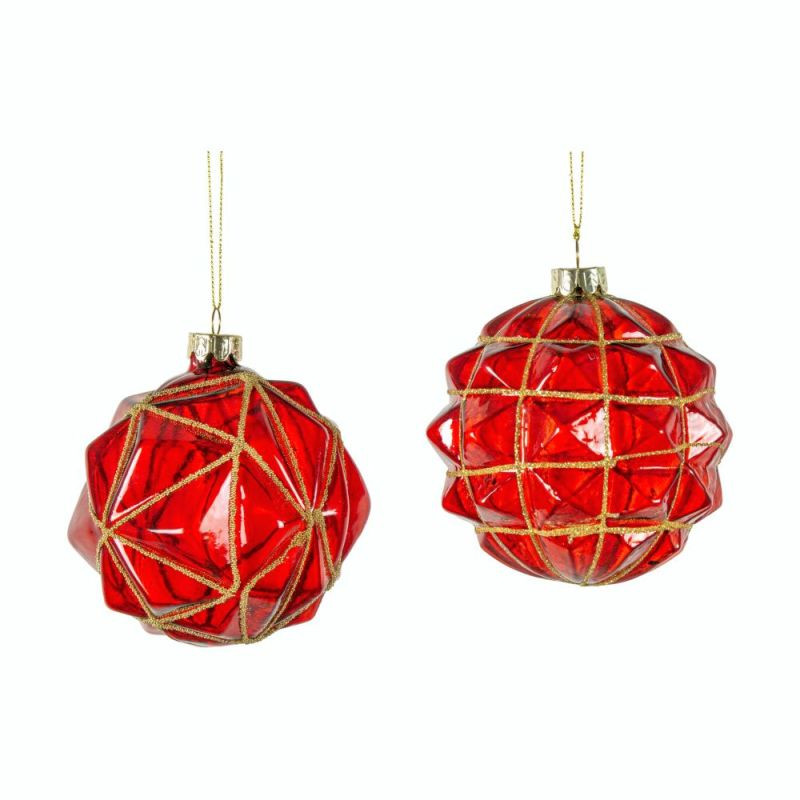 Endon Ruby Geo Pattern Assorted Baubles (Set/3) 100mmDia -...