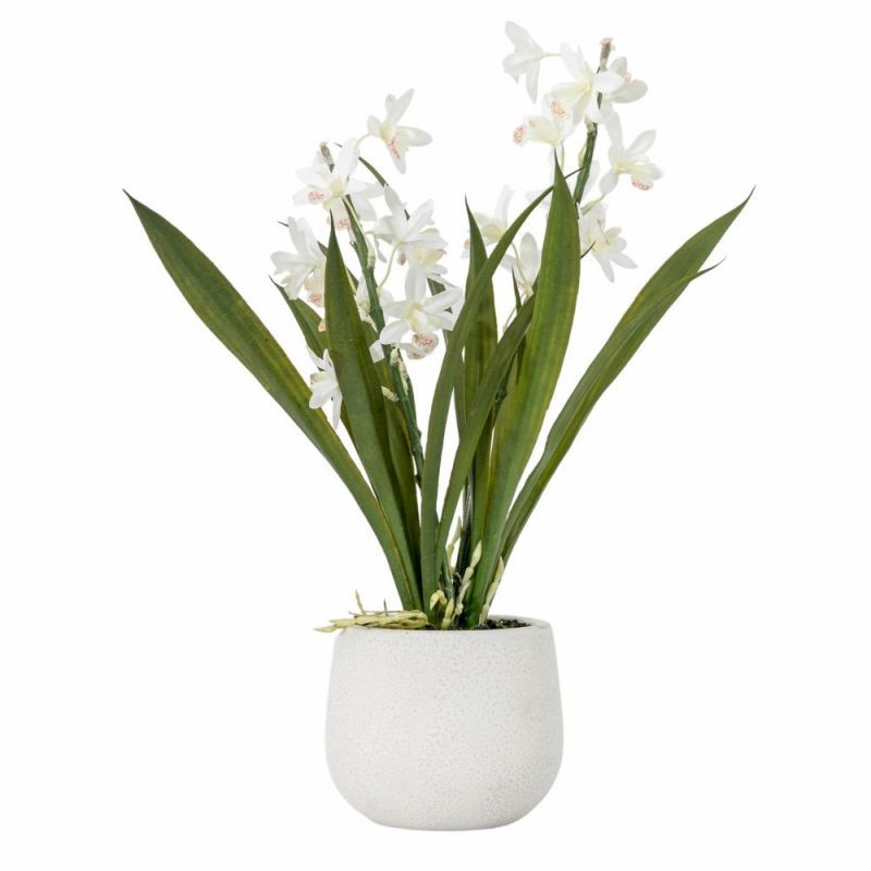Endon Potted Cymbidium Orchid (real touch) White H410mm - ...