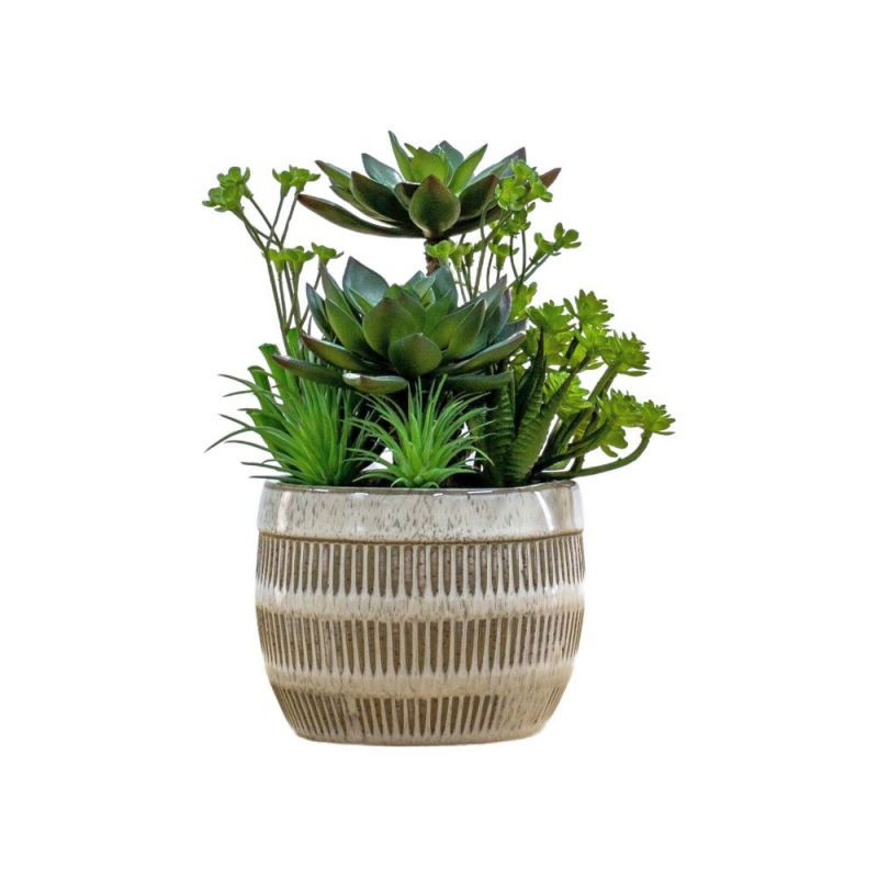 Endon Potted Succulents Ceramic Pot Green Brown H240mm - E...